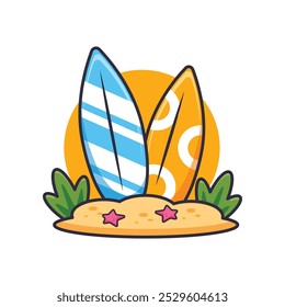 Surfboard. ilustração de vetor de desenhos animados. elemento de design para cartaz, brochura, web, mascote, adesivo, logotipo e ícone.