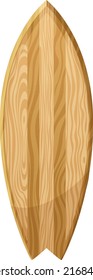 Surfboard With Cartoon Wood Texture. Fish Shape Board