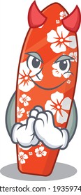 Surfboard clothed as devil cartoon character design on Halloween night. Vector illustration