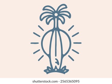 Surfboard with coconut tree on the beach