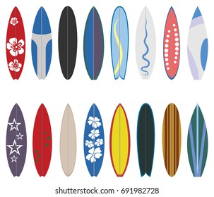 Surfboard Collection. Flat Design Vector Set. Surfboard Set On White Background.