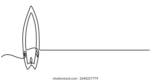  surfboard continuous one line drawing, Continuous one line drawing of surfing longboard design. Surfboard in single line draw illustration. Editable stroke, Single one line drawing Surfboard, surfer.