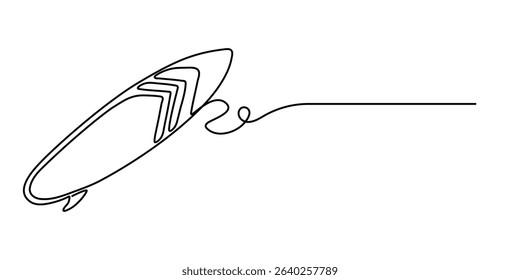  surfboard continuous one line drawing, Continuous one line drawing of surfing longboard design. Surfboard in single line draw illustration. Editable stroke, Single one line drawing Surfboard, surfer.