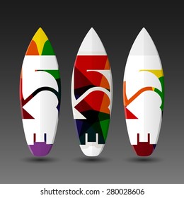 Surfboard Design Templates with Abstract LOVE Label