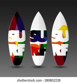 Surfboard Design Templates with Abstract SURF Label