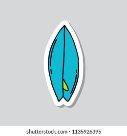 surfboard doodle sticker icon