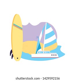 surfboard equipment sport in the beach with sailboat