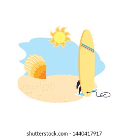 surfboard equipment sport in the beach with seashell