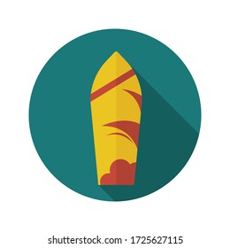 Surfboard flat icon with long shadow. Colorful illustration of surfboard. Vector.