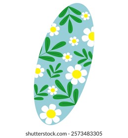 Surfboard with flowers and leaf on transparent background