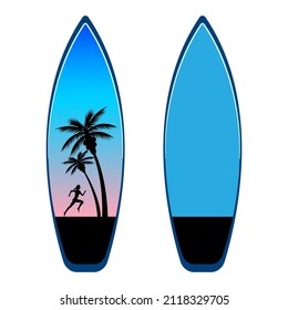 Surfboard and Girl running silhouette sign isolated white background