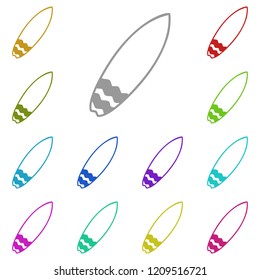 Surfboard glyph icon in multi color. Simple glyph vector of summer set for UI and UX, website or mobile application