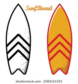 surfboard hand drawn engrave style vector art icon