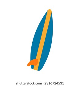 Surfboard hand drawn illustration. Cartoon style flat design, isolated vector. Summer print, seasonal element, holidays, vacations, beach, sports, surfing, active lifestyle