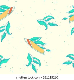 surfboard. hand drawn seamless pattern