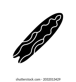 Surfboard-Symbol. Schwarz gemusterte Silhouette. Draufsicht. Vektorgrafik, einfache flache Grafik. Das einzelne Objekt auf weißem Hintergrund. Isolieren.