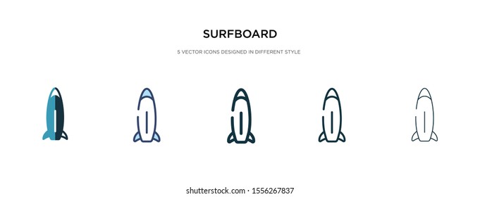 surfboard icon in different style vector illustration. two colored and black surfboard vector icons designed in filled, outline, line and stroke style can be used for web, mobile, ui