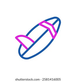 Surfboard icon drawn with blue and pink lines