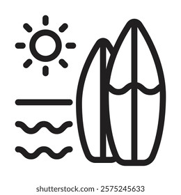 Surfboard icon. Editable line icon. Vector illustration