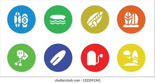 surfboard icon set. 8 filled surfboard icons.  Simple modern icons about  - Surf, Paddles, Surfboard