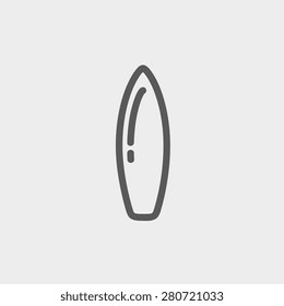 Línea delgada de icono de Surfboard para diseño de web y móvil, minimalista moderno y plano. Icono vector de gris oscuro sobre fondo gris claro.