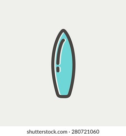Surfboard icon thin line for web and mobile, modern minimalistic flat design. Vector icon with dark grey outline and offset colour on light grey background.