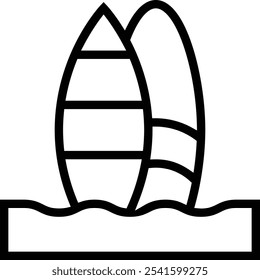 Surfboard  icon. Thin linear style design isolated on white background