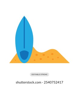 Ícone de prancha de surfe, símbolo de cor do turismo de viagem no fundo branco - ilustração vetorial