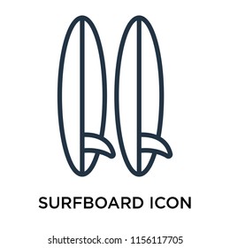 Surfboard icon vector isolated on white background, Surfboard transparent sign , thin pictogram or outline symbol design in linear style