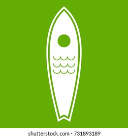 Surfboard icon white isolated on green background. Vector illustration