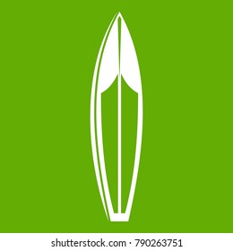 Surfboard icon white isolated on green background. Vector illustration