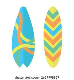 Surfboard icons with decorative elements. Surfing. Beach, summer season.