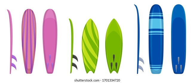 Surfboard icons set. Cartoon set of surfboard vector icons for web design