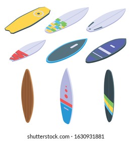 Surfboard icons set. Isometric set of surfboard vector icons for web design isolated on white background