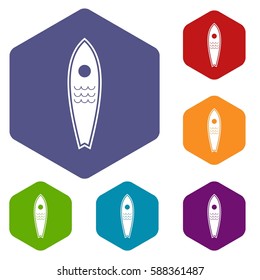 Surfboard icons set rhombus in different colors isolated on white background