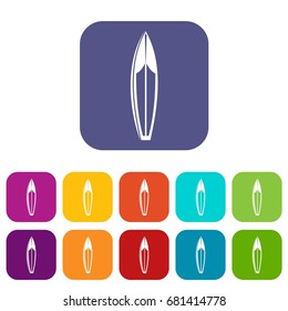 Surfboard icons set vector illustration in flat style in colors red, blue, green, and other