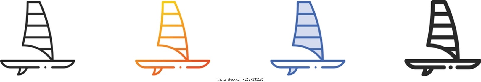 Ícone Surfboard.Linear fino, gradiente, traço azul e negrito Design Estilo Isolado no fundo branco