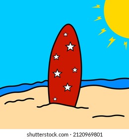 SURFBOARD ILLUSTRATION ON THE BEACH FOR VARIOUS TYPES OF USE
