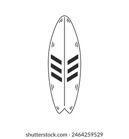 Surfboard line doodle vector illustration. Hand drawn Surfing symbol. Outline beach summer activity icon. Extreme sport equipment