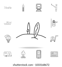 Surfboard line icon. Set of Tourism and Leisure icons. Signs, outline furniture collection, simple thin line icons for websites, web design, mobile app, info graphics on white background