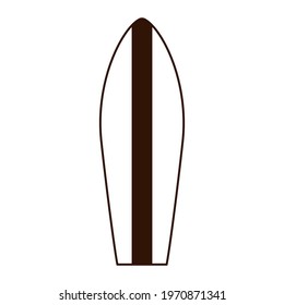 Surfboard Line Isolated Icon on White Background. Beach leisure symbol for logo, web design, stickers, prints. Black and White vector sea vacation flat icon, thin line. Summer activity attribute
