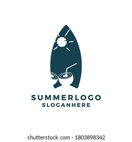 Surfboard logo with negative space of coconut