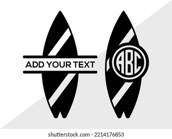 Surfboard Mnogram SVG Printable Vector Illustration