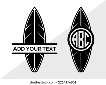 Surfboard Mnogram SVG Printable Vector Illustration