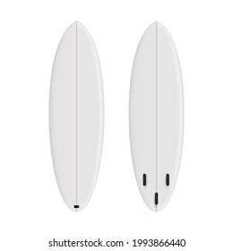 Surfboard Mockup Isolated on White Background, Front and Back View. Vector Illustration