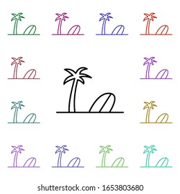 Icono de estilo multicolor de la tabla de surf. Línea delgada simple, contorno vectorial de iconos de verano para ui y ux, sitio web o aplicación móvil