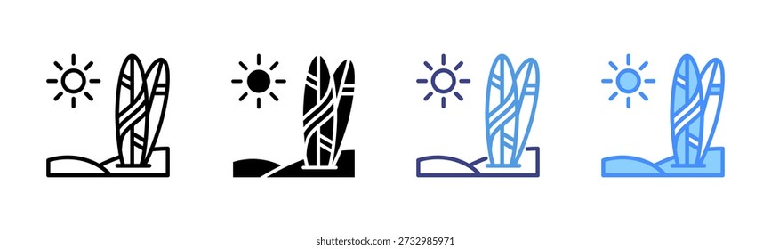 Conjunto de iconos de estilo múltiple de tabla de surf