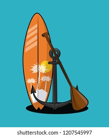 surfboard oar and anchor