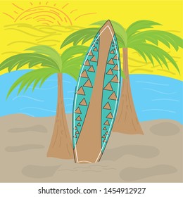 Surfboard on a beach background - Vector illustration