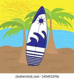 Surfboard on a beach background - Vector illustration